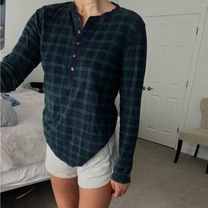 PLAID QUARTER BUTTON LONG SLEEVE SLEEPSHIRT